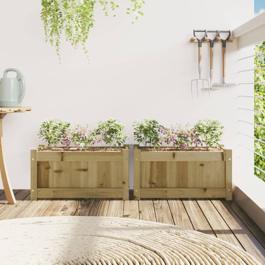 Lot de 2 Jardinières - Bac à fleurs - Pot de fleurs bois de pin n2217l - 3