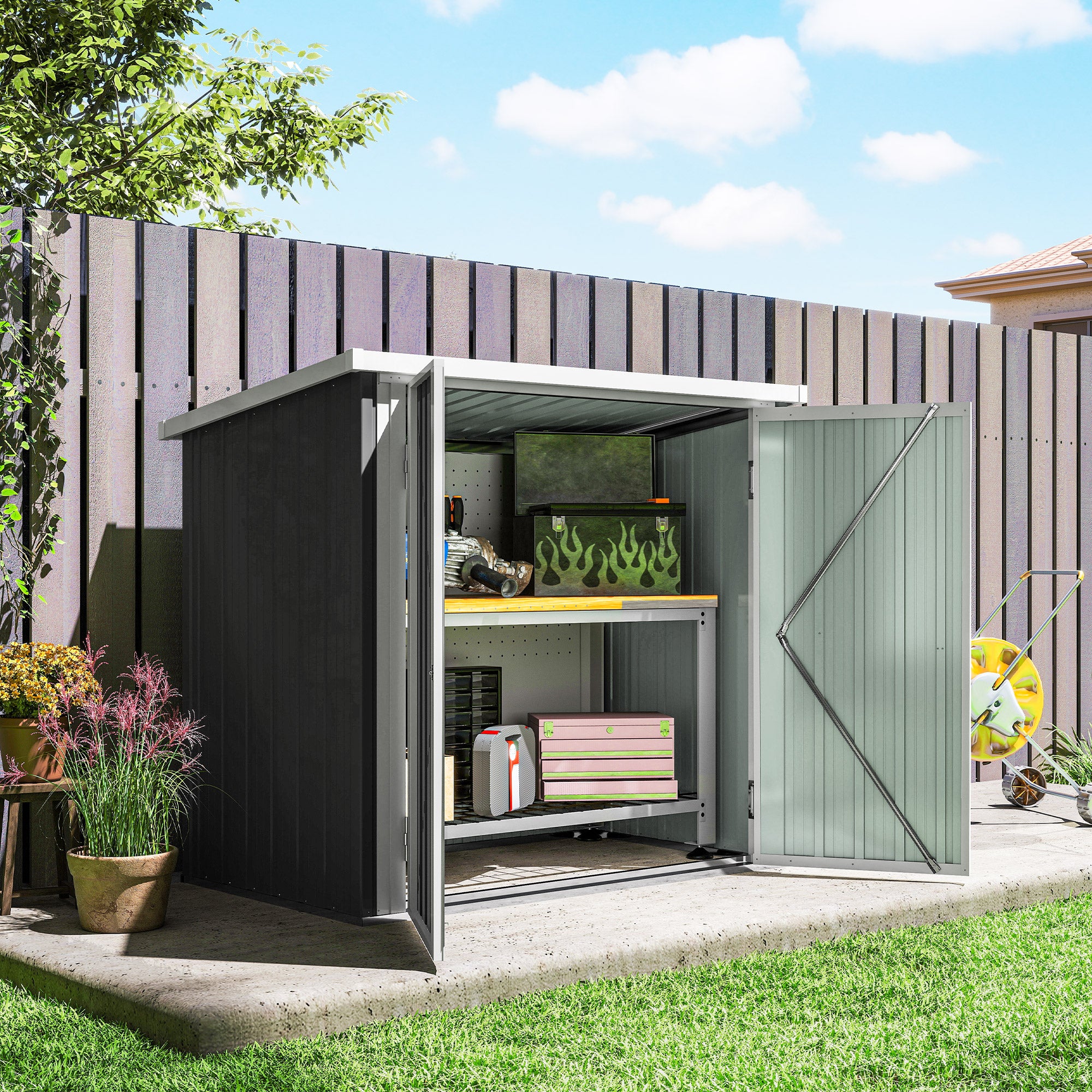 Cobertizo de jardín 1,26 m² con 2 puertas Outsunny 147x86x134cm negro - 4
