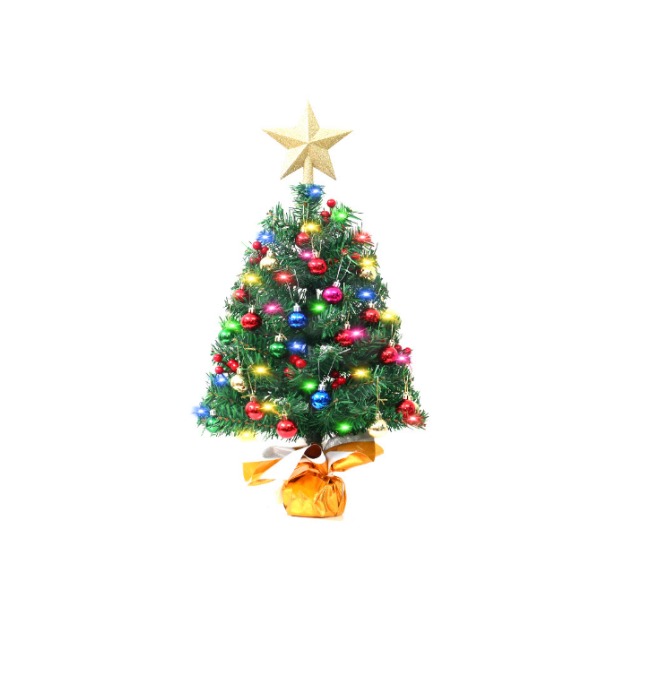 Sapin De Noël Artificiel Mini - Couleur Chaude - 50cm - Guirlandes Lumineuses Et Ornements
