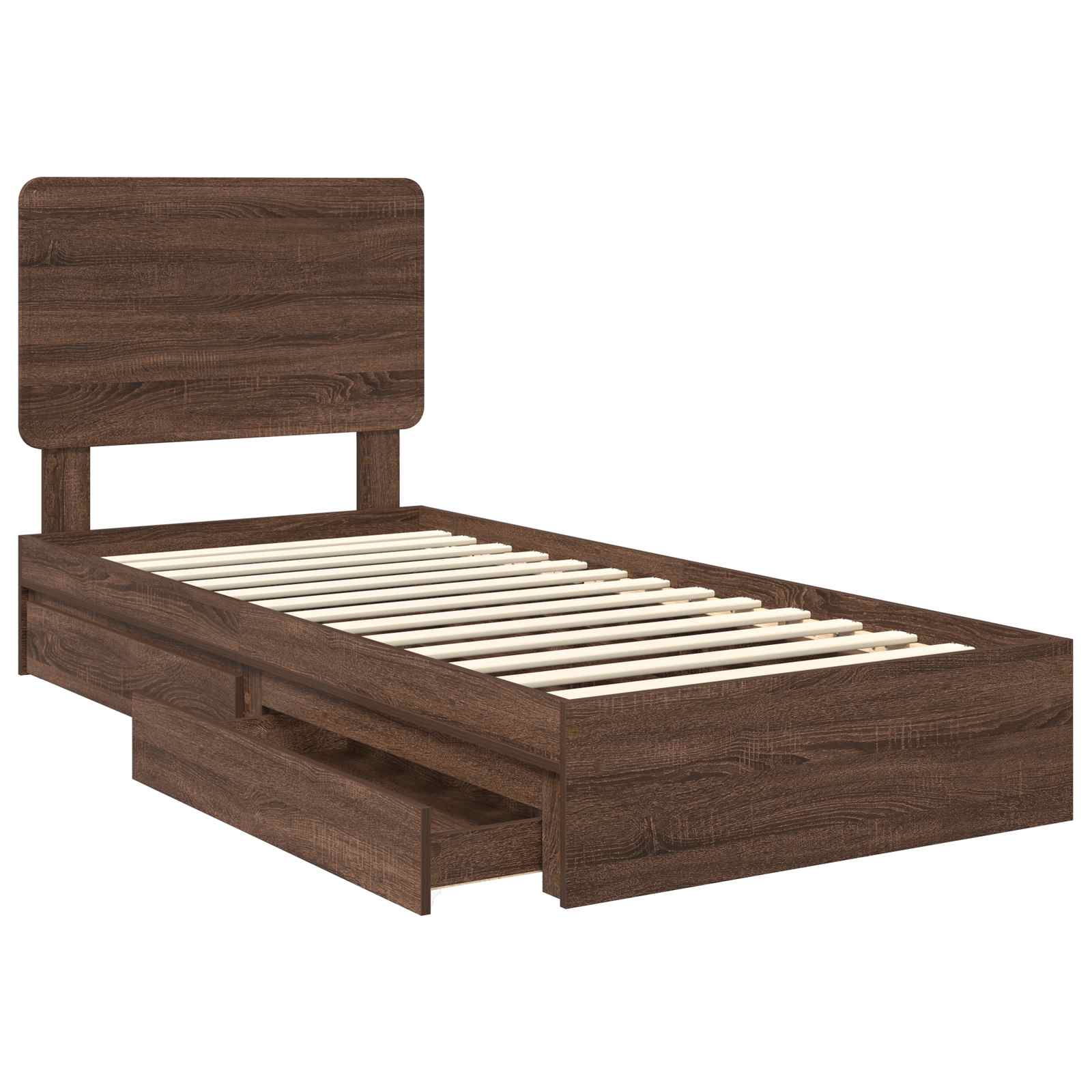 Lit coffre chêne brun 75 x 190 cm panneau de bois - 5
