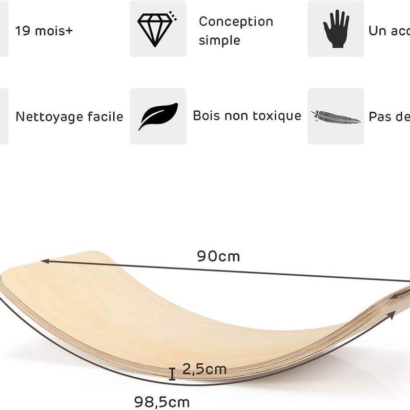 Deska Równoważna z Brzozy, Deska Równoważna z Zaokrąglonymi Narożnikami, Gładka i Pokryta Filcem, Nośność 220 kg, dla Dorosłych i Dzieci