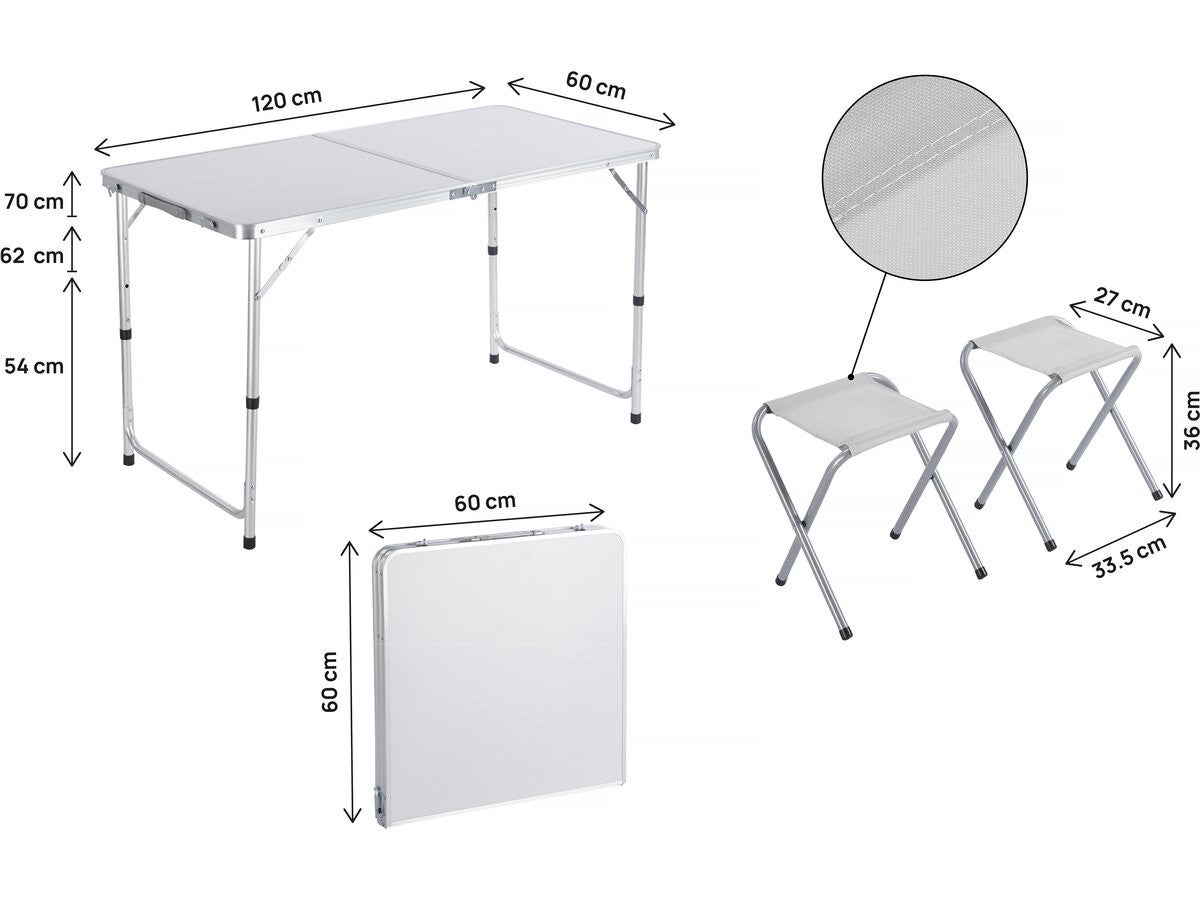 Ensembe table de camping et 4 tabourets pliants - 125 x 60 cm - Blanc - 4