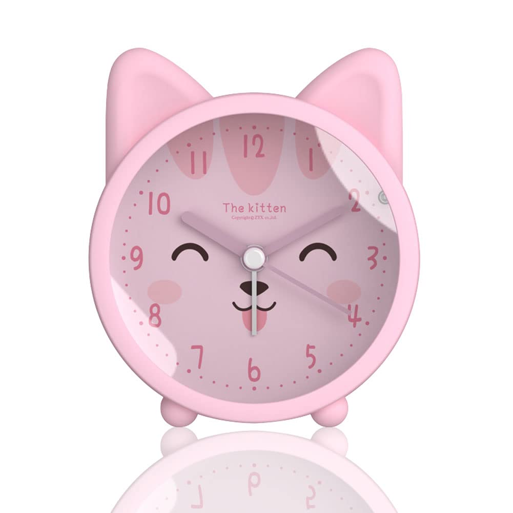 Réveil mignon pour enfants, sans tic-tac - Réveil de bureau silencieux avec rétroéclairage (Rabbit, rose