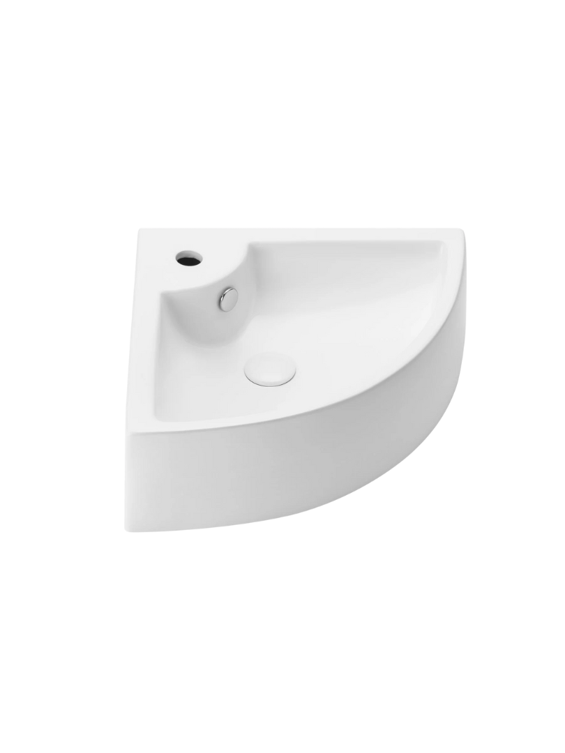 Umywalka ścienna-narożna Uptrend CHERRY XL biały połysk, z otworem na baterię oraz przelewem 1 szt.