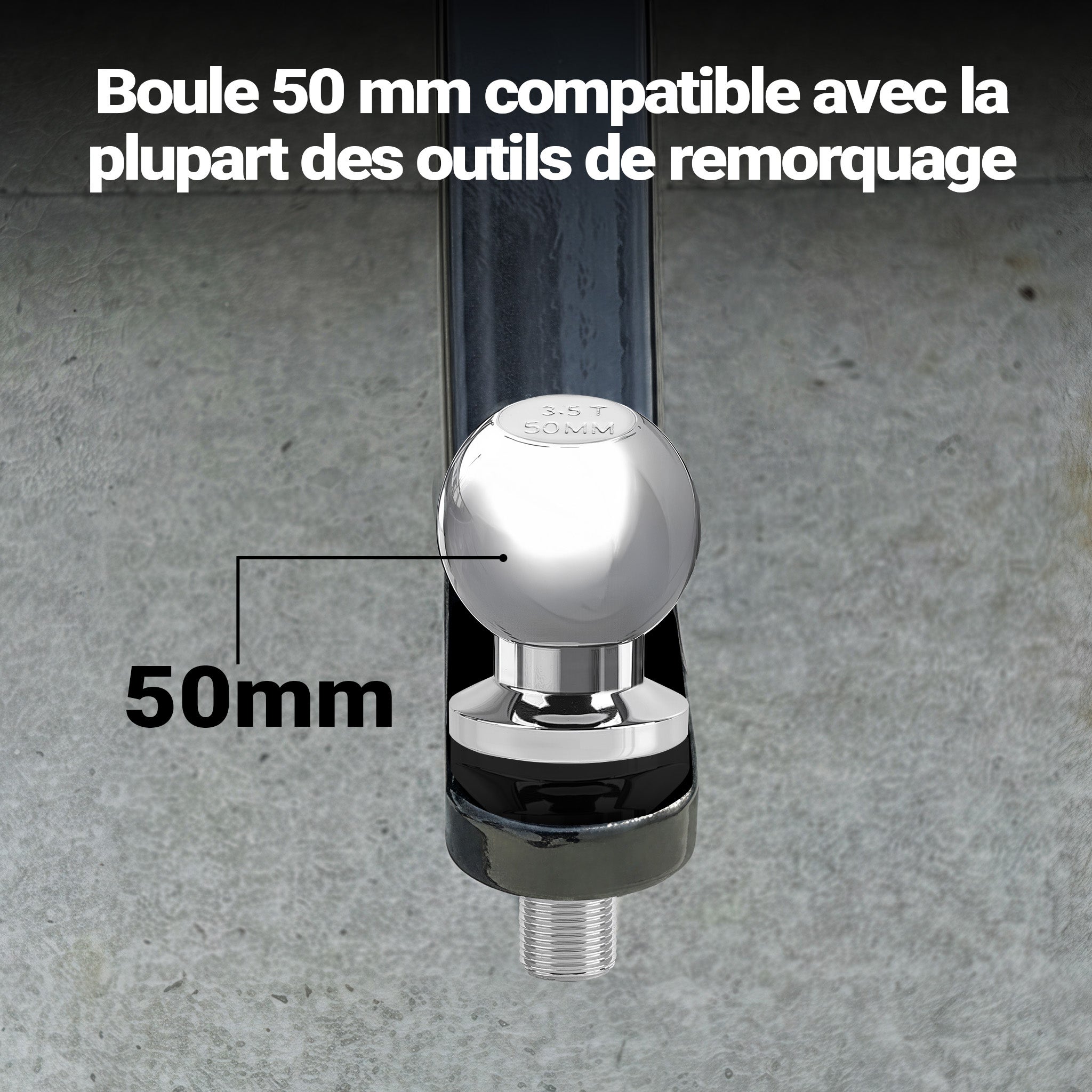 Boule d'attelage 50 mm 3,5 t en acier au carbone Tête sphérique droite 50/22 mm pour attelage de Wiltec - 5