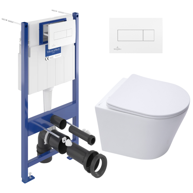 Pack WC con Bastidor Villeroy & Boch+ Inodoro SAT sin brida y fijaciones invisibles + placa blanca (VCNINFI2DE)