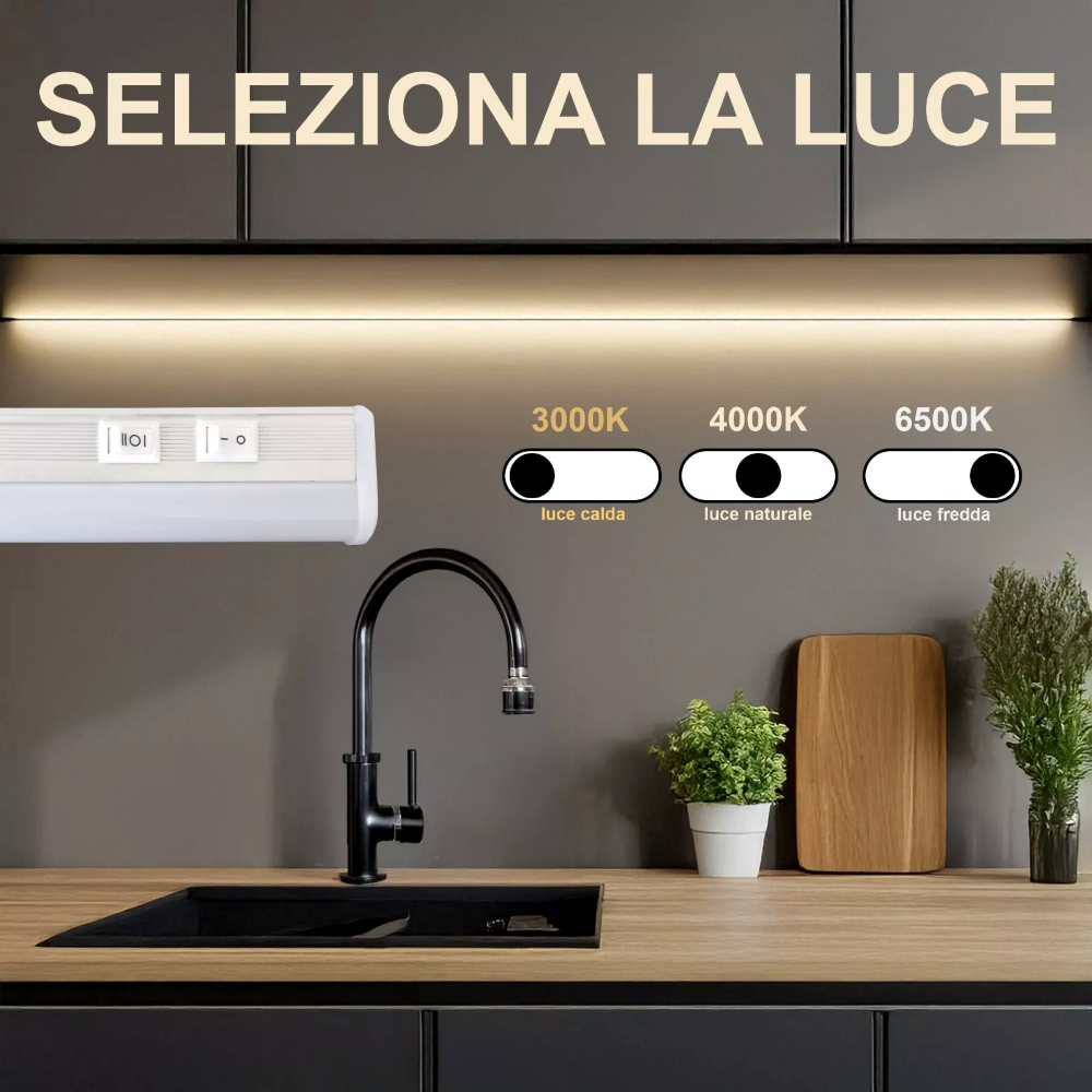 Barra a LED sottopensile reglette luce Neon sotto pensile basso consumo per cucina cambio colore ON OF prolungabile 220V 36W 4000LM 150cm - 3