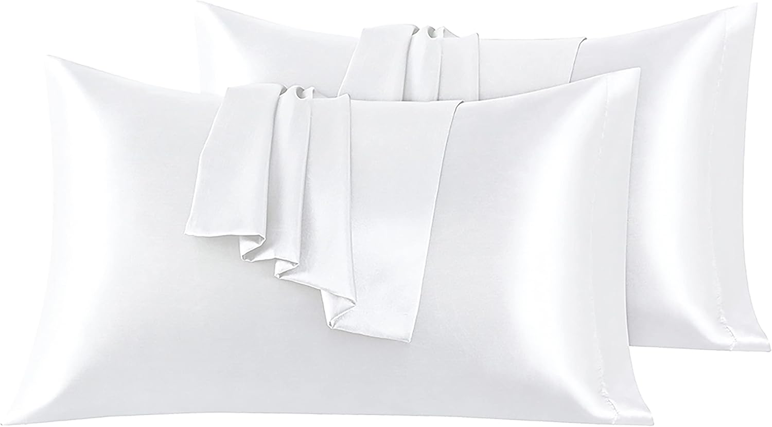 Taies d'oreiller en satin, 40 x 60 cm, douces et agréables pour la peau, blanches, lot de 2 - 8