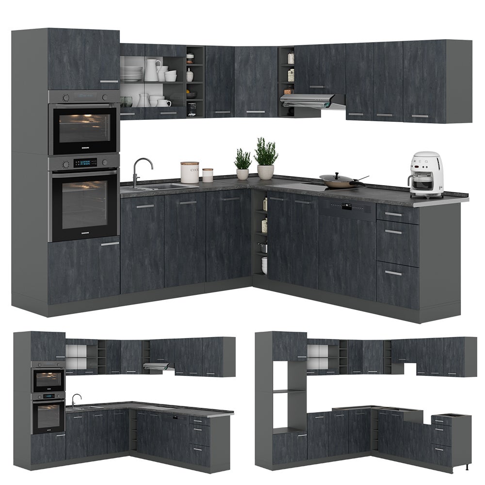 Vicco Cuisine en angle R-Line, Béton noir/Anthracite, 247 x 237 cm PT Chêne - 9