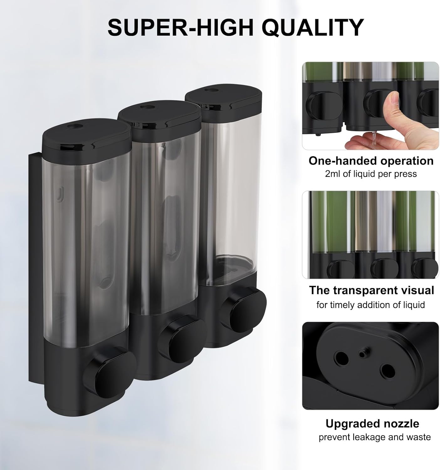 Dispenser di sapone a parete per doccia, lozione, shampoo, gel per bagno, toilette, ufficio, bar, ristorante, hotel - Triplo argento