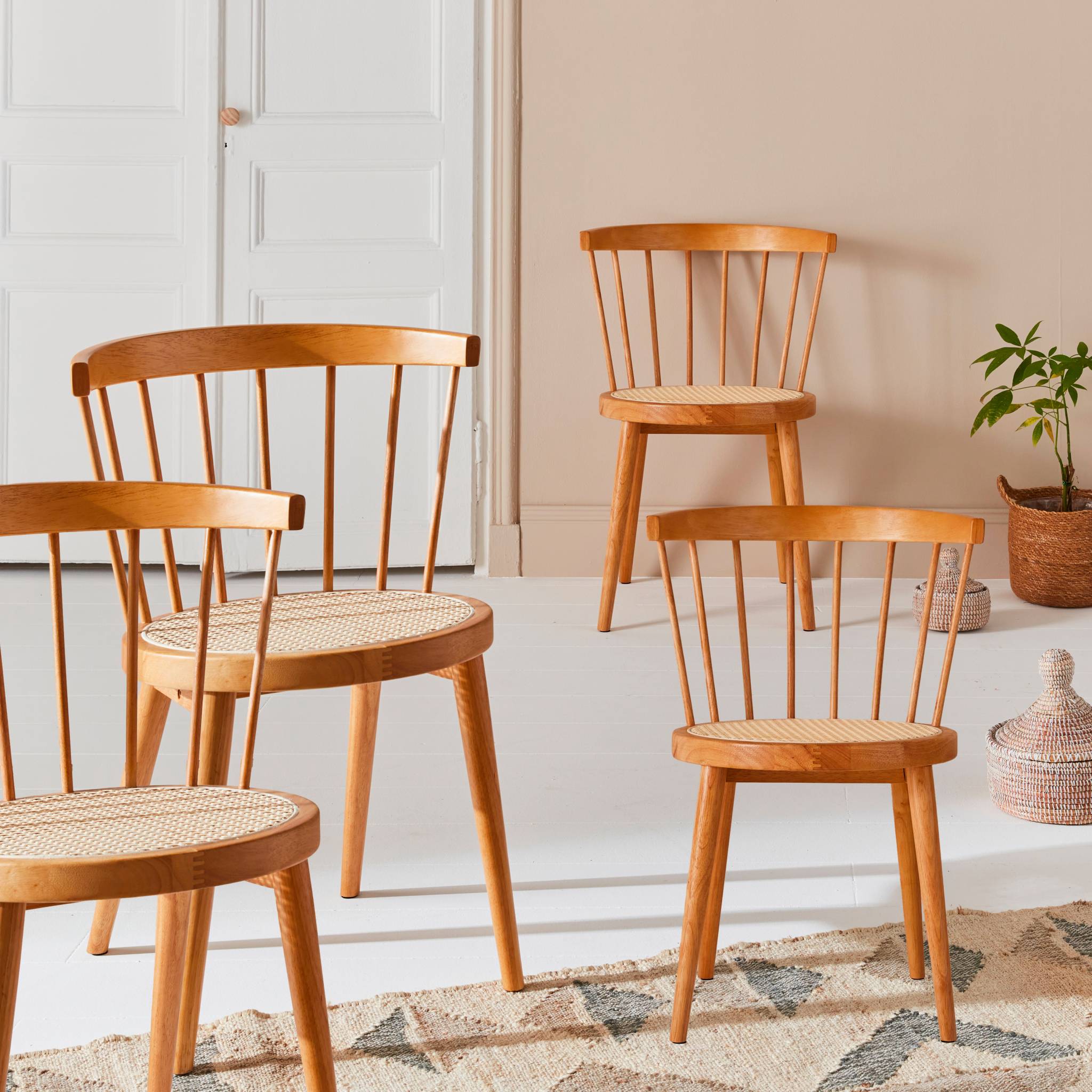 Lot de 4 chaises naturelles en bois et cannage. Nora. L 53 x P 53.5 x H 76cm NORA - 2