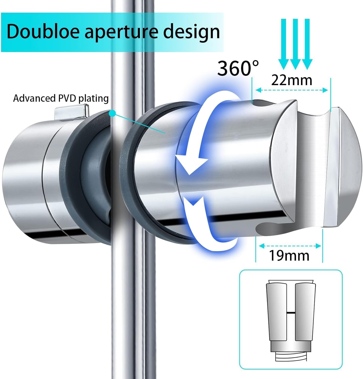 Supporto per soffione doccia regolabile da 18-32 mm Morsetto per supporto per doccia Staffa scorrevole per asta per soffione Accessori per il bagno 360 ° Rotazione  13