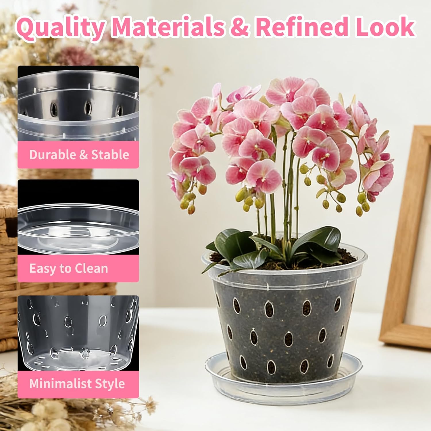 Lot de 4 pots transparents pour orchidées, pots de fleurs transparents en plastique pour orchidées, intérieur et balcon, 14 cm (5,5 pouces) - 2