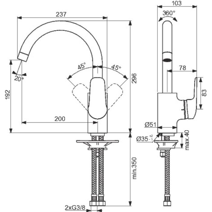 Porcher - Mitigeur évier OKYRIS bec haut - D0580AA - 3