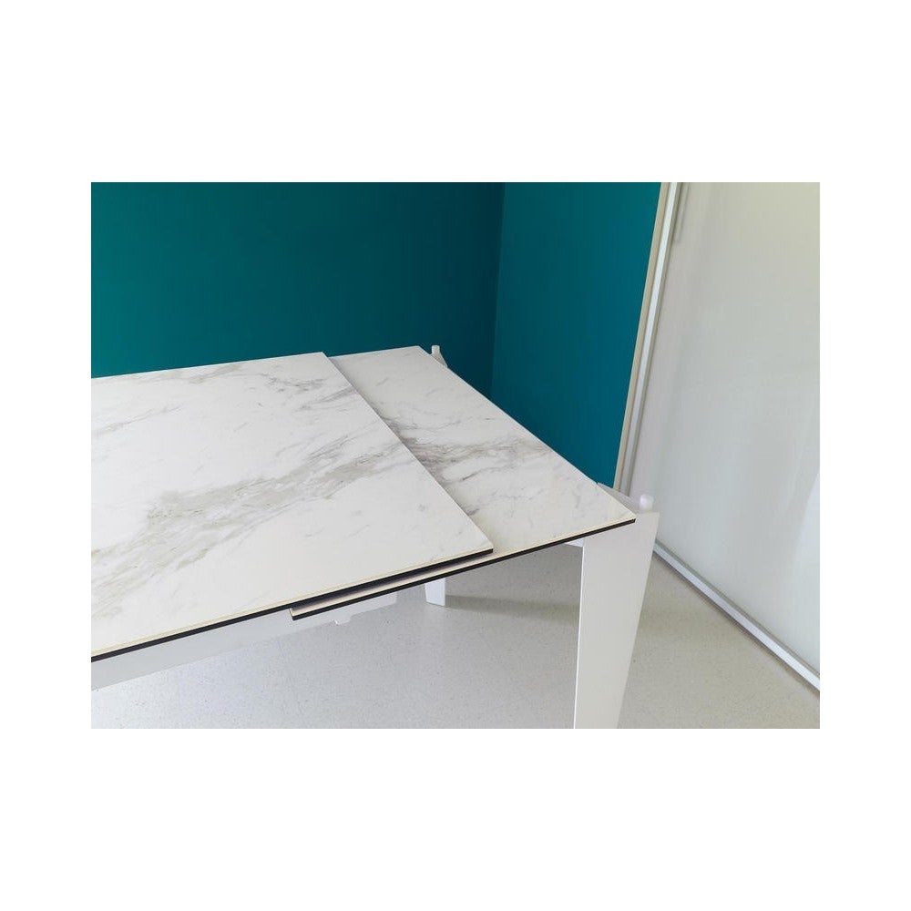 Rozkładany stół od 120 cm do 170 cm Nowoczesny blat ceramiczny na szkle hartowanym Biały marmur