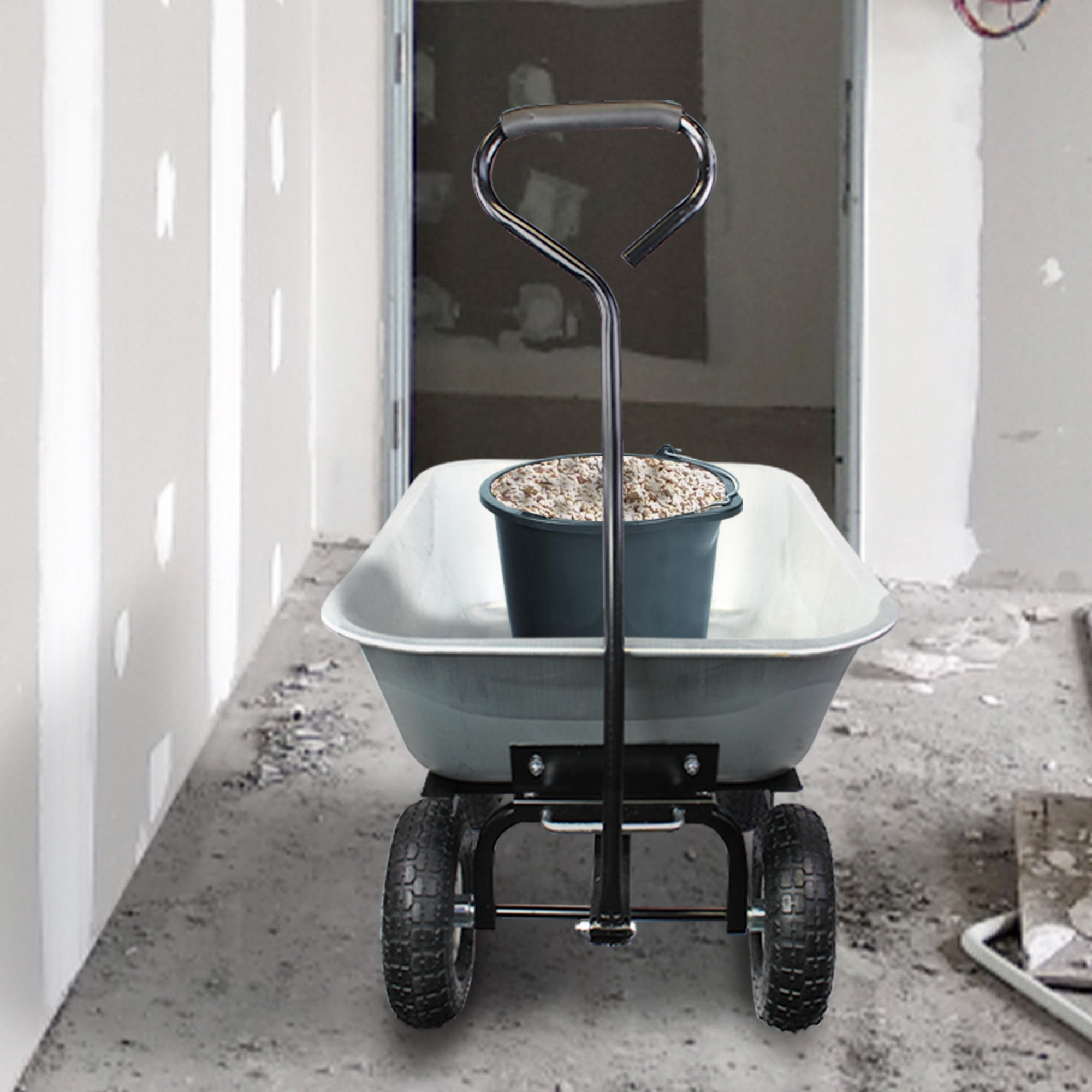 Brouette De Jardin 4 Roues 75 L FISHTEC Benne Basculante Métal Galvanisé Roues Gonflables Manche Ergonomique Charge 250 kg Jardinage - 8