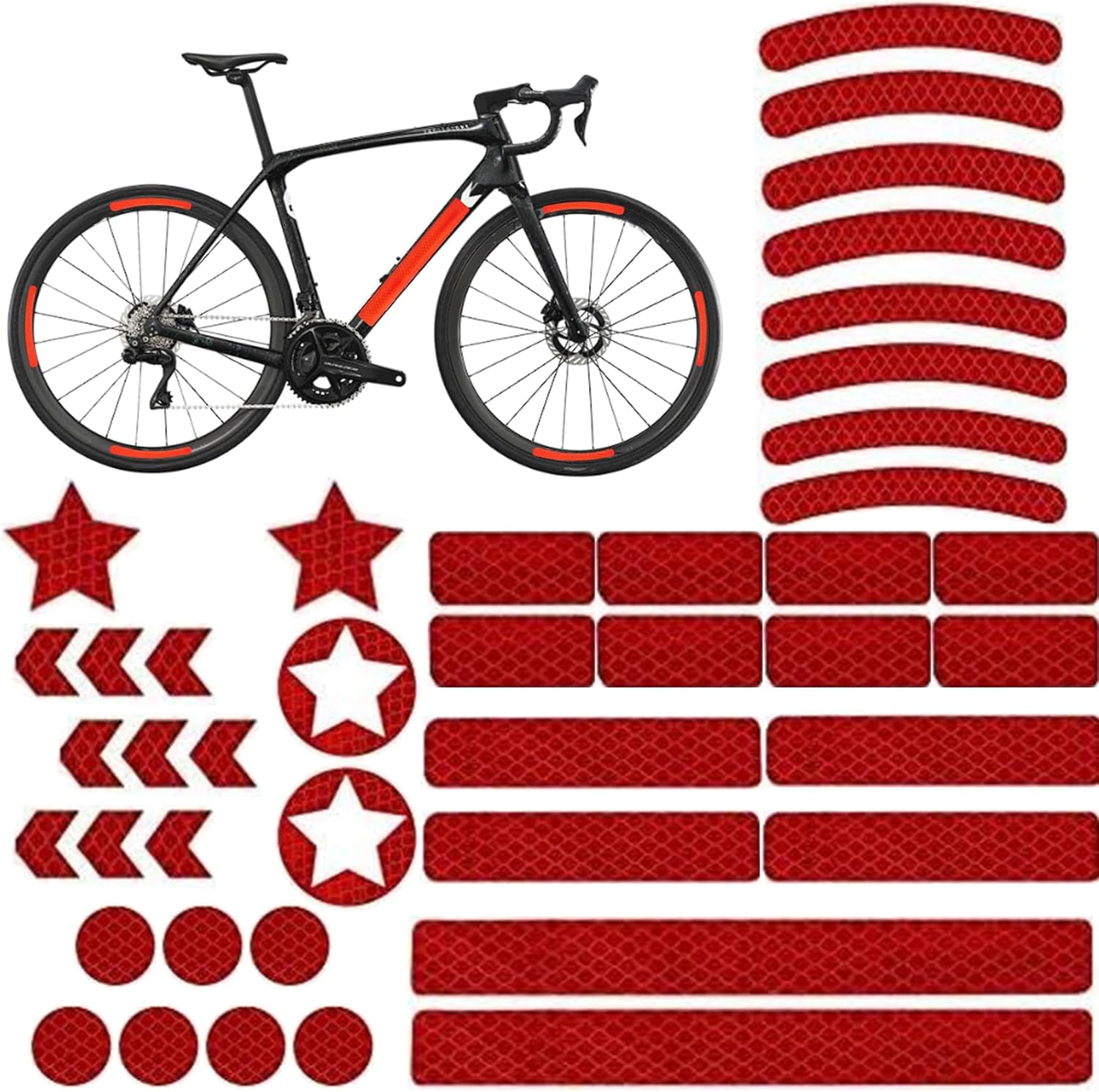 Zestaw 42 odblaskowych naklejek, odblaskowa dekoracja rowerowa na noc