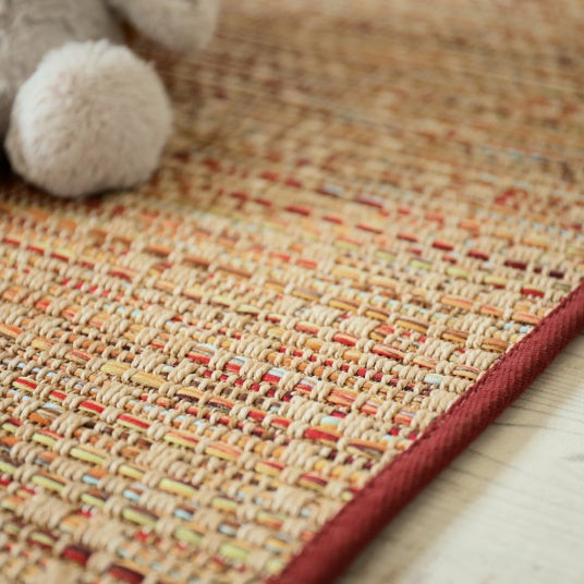 Tapis intérieur / extérieur en tissé plat - Bornéo nature multicolore - Galon bordeaux - 120 x 170 cm - 4