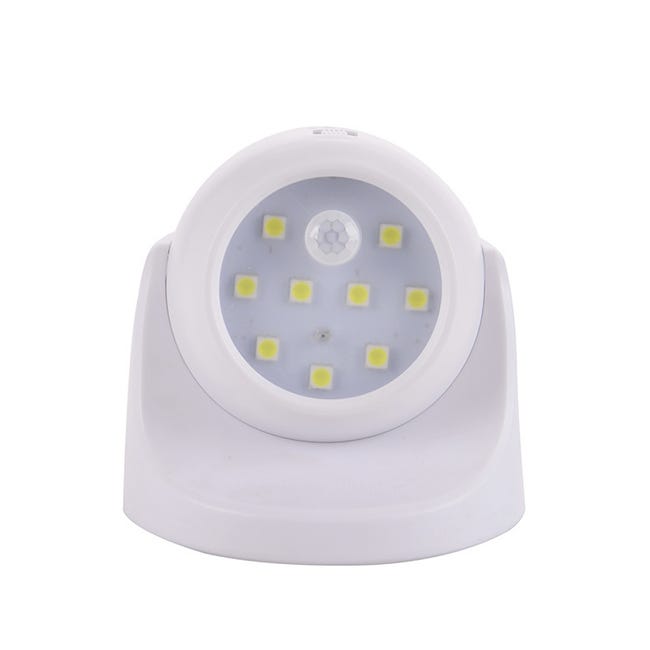 Bezprzewodowa lampa ścienna zewnętrzna zasilana bateryjnie z czujnikiem ruchu, oświetleniem LED, obrotem 360° i pochyleniem – biała