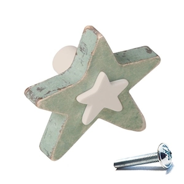 6 Un. Pomo TIRADOR Mueble BEBÉ ESTRELLA Madera Verde SHABBY CHIC 60x54MM Para Cajón Cómoda Y Armario | Leroy Merlin