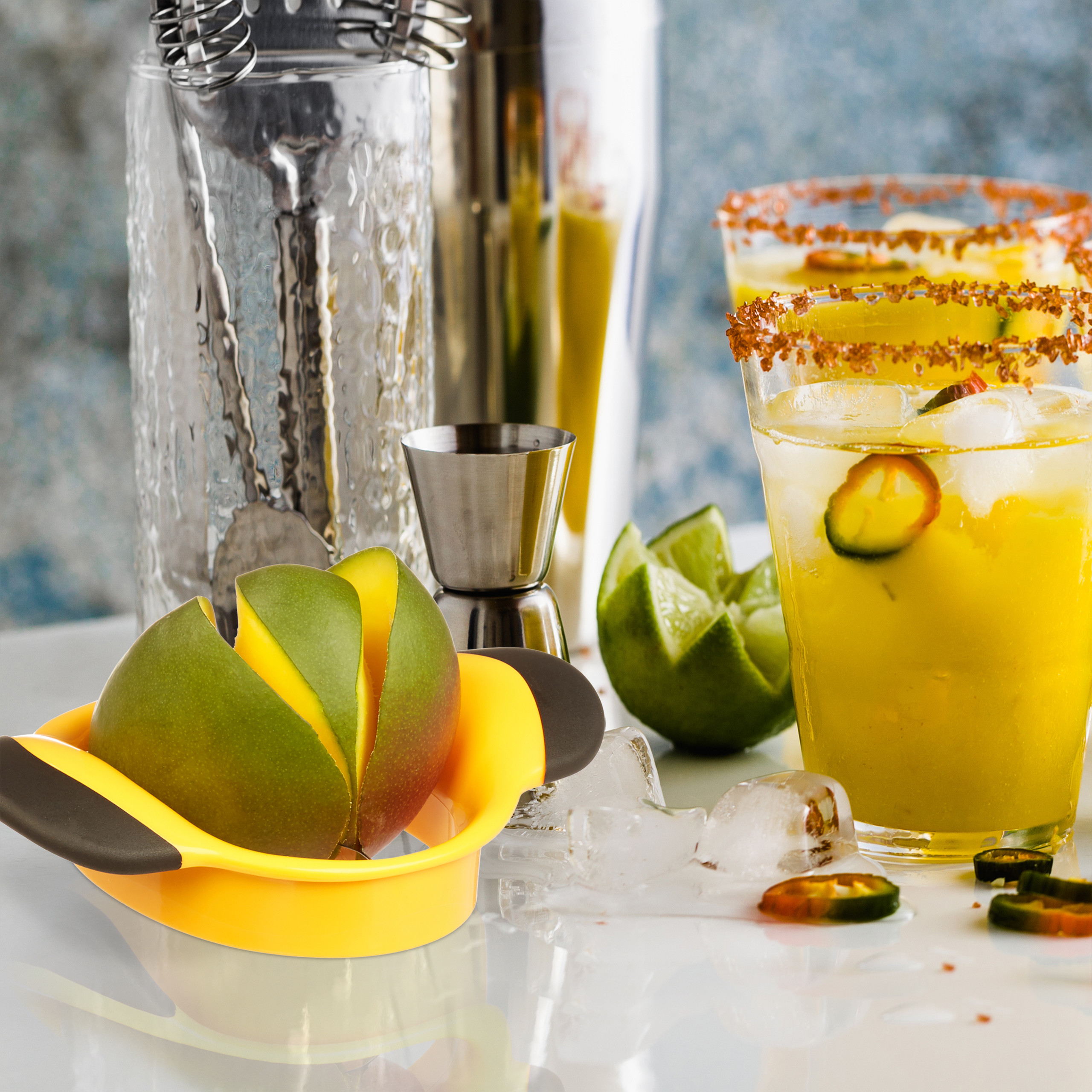 2x Taglia Mango a Cubetti, Affetta & Rimuove il Nocciolo, Manici Antiscivolo, Lama in Acciaio Inox, Nero-Giallo - 5