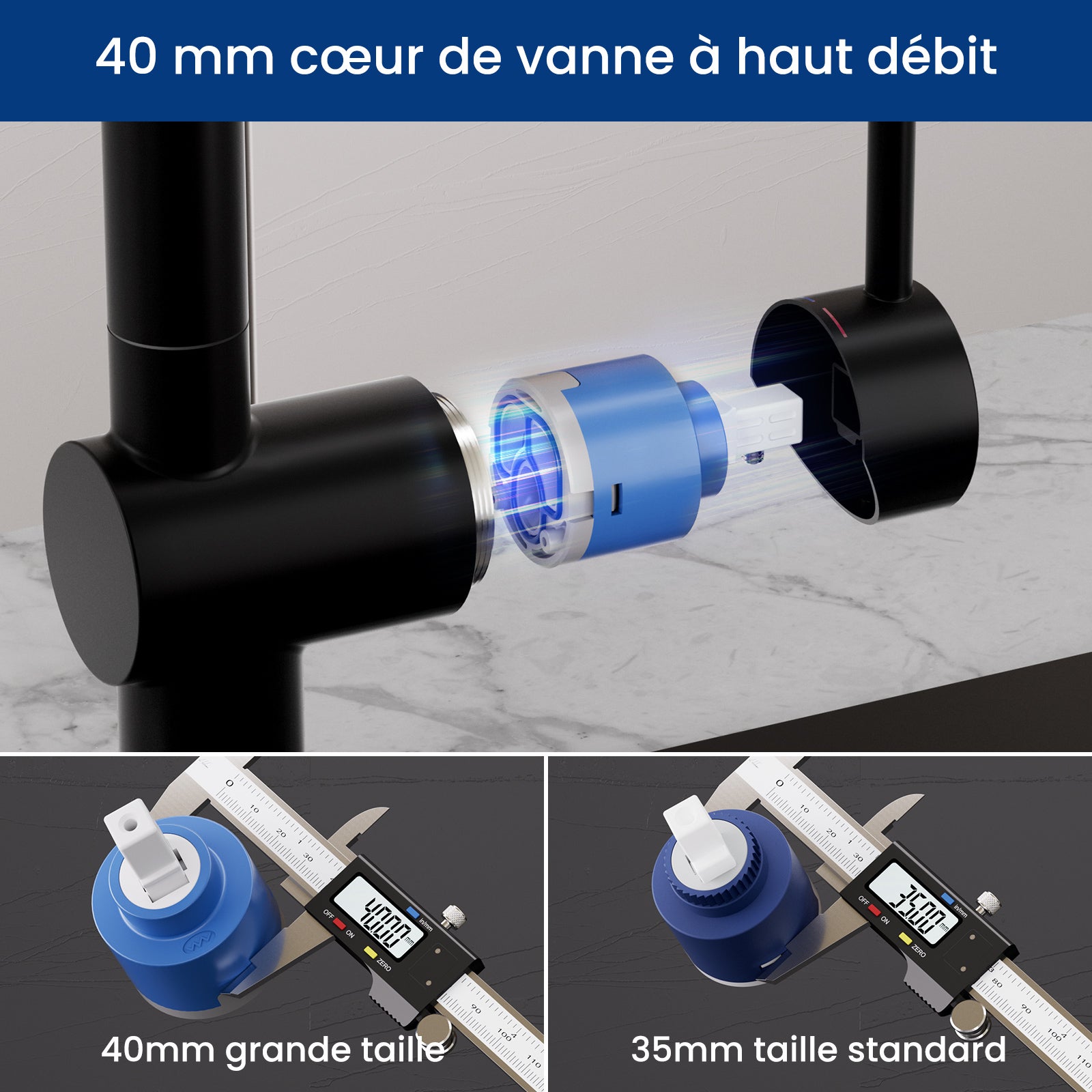 Noir Robinet Cuisine avec Douchette - Mitigeur Douchette d'évier Extractible à 2 Jets Mitigeur de Cuisine Pivotant à 360° - 5