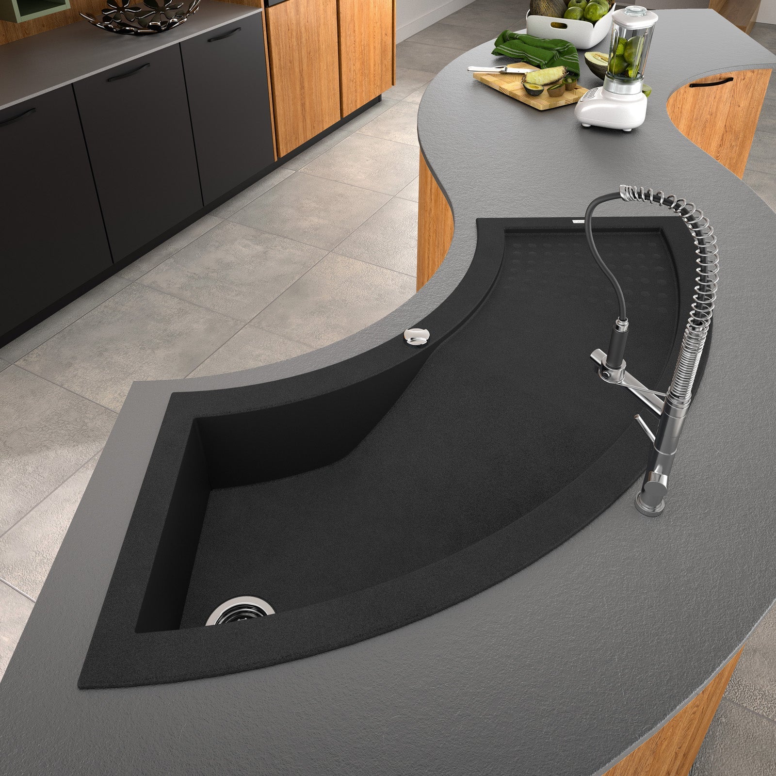 Évier cuisine d'angle 1 bac TWIST CAREA en Minéral 155 x 50 cm Blanc - 3