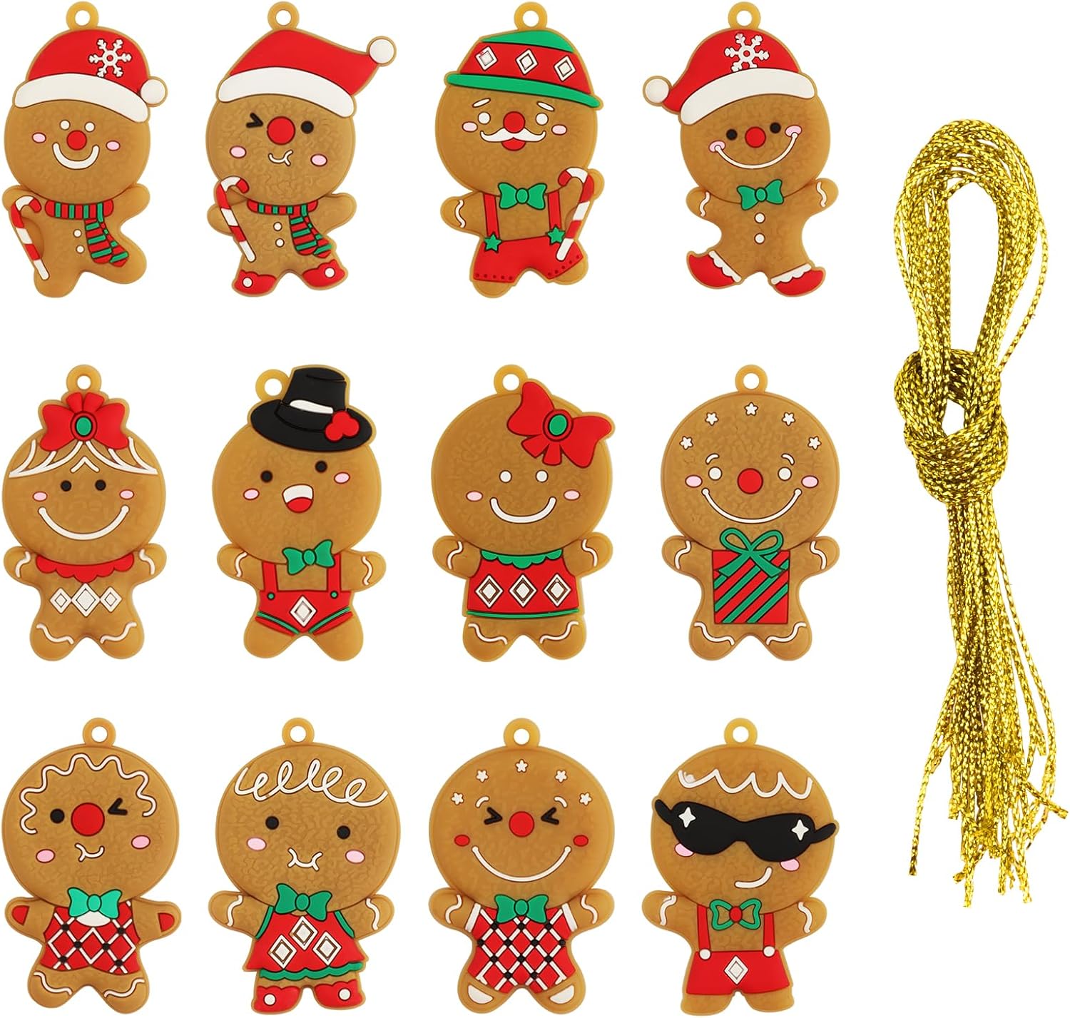 16 Pièces Ornements Bonhomme Pain D'épice Pour Sapin De Noël - Décorations Suspendues Avec Cordes