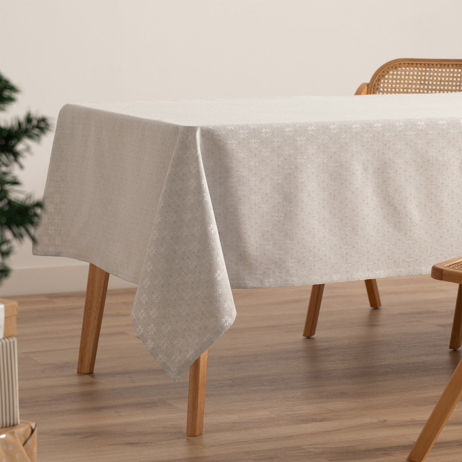 Tovaglia di Natale rettangolare in cotone jacquard grigio anima e argento 140x100 cm - Merry - 2