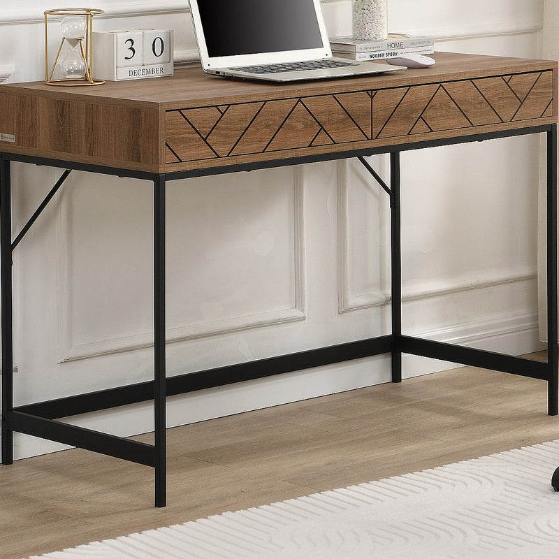 Konsola z 2 szufladami - MDF i stal - Naturalny i czarny - CARATANA