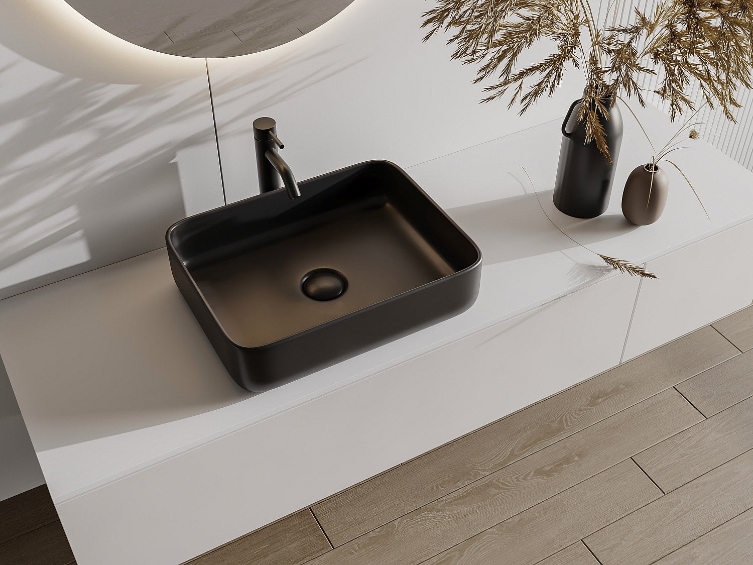 Umywalka nablatowa prostokątna ceramiczna - Czarny mat - 50 x 30 cm - JUNIKO II
