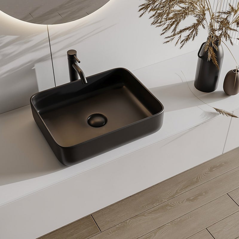 Umywalka nablatowa prostokątna ceramiczna - Czarny mat - 50 x 30 cm - JUNIKO II