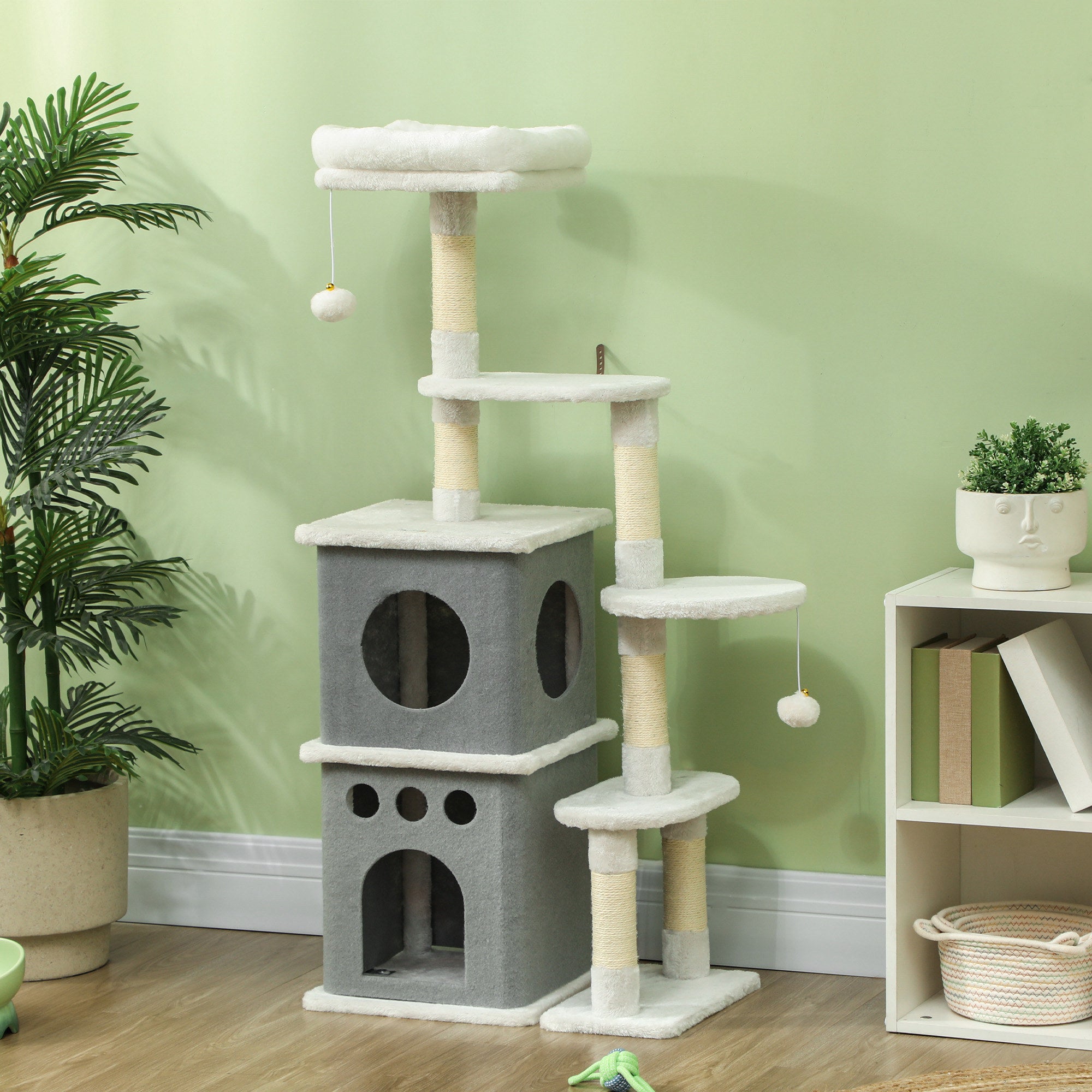 Arranhador para Gatos PawHut Melamina de Madeira e Sisal Cinza e Creme 56x34x126 cm - 2