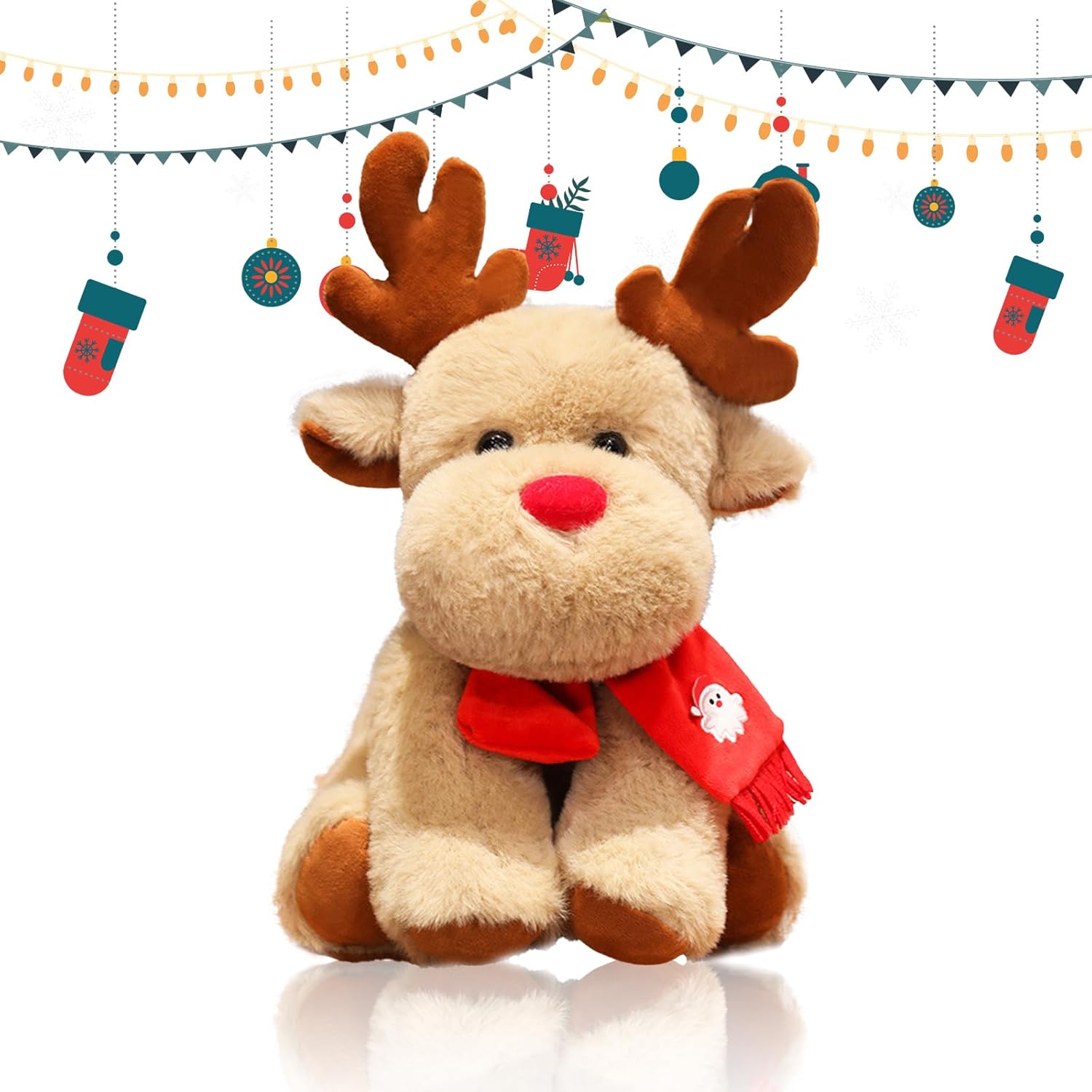 Godeufe Renne de Noel Deco Noël Peluche Elfe Christmas Décoration pour Maison Cuisine 32cm - Gris