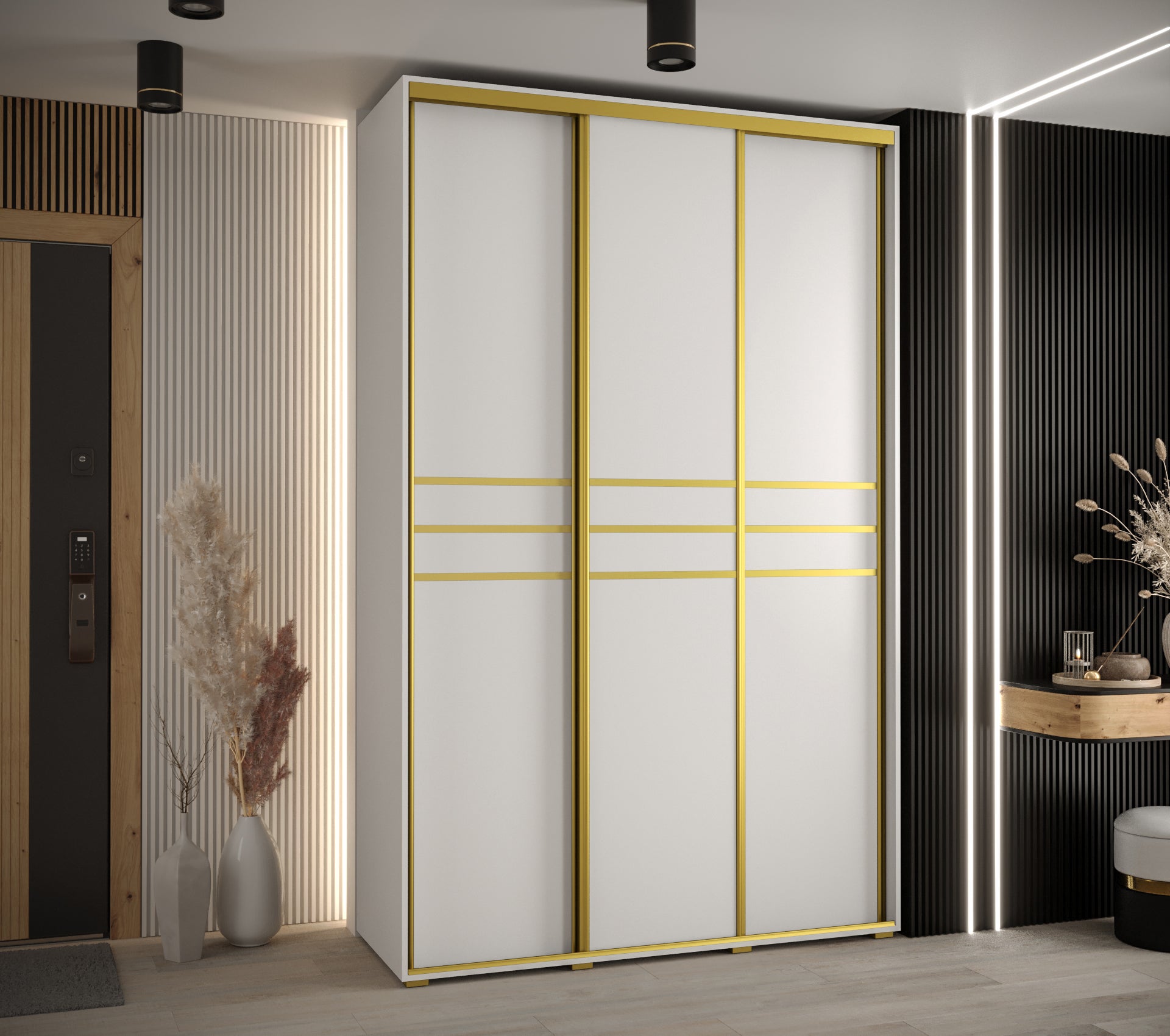 Szafa przesuwna wysoka Davos 10 160 x 45 x 235,2 cm biały + biały + u. złoty - Abiks Meble - 2