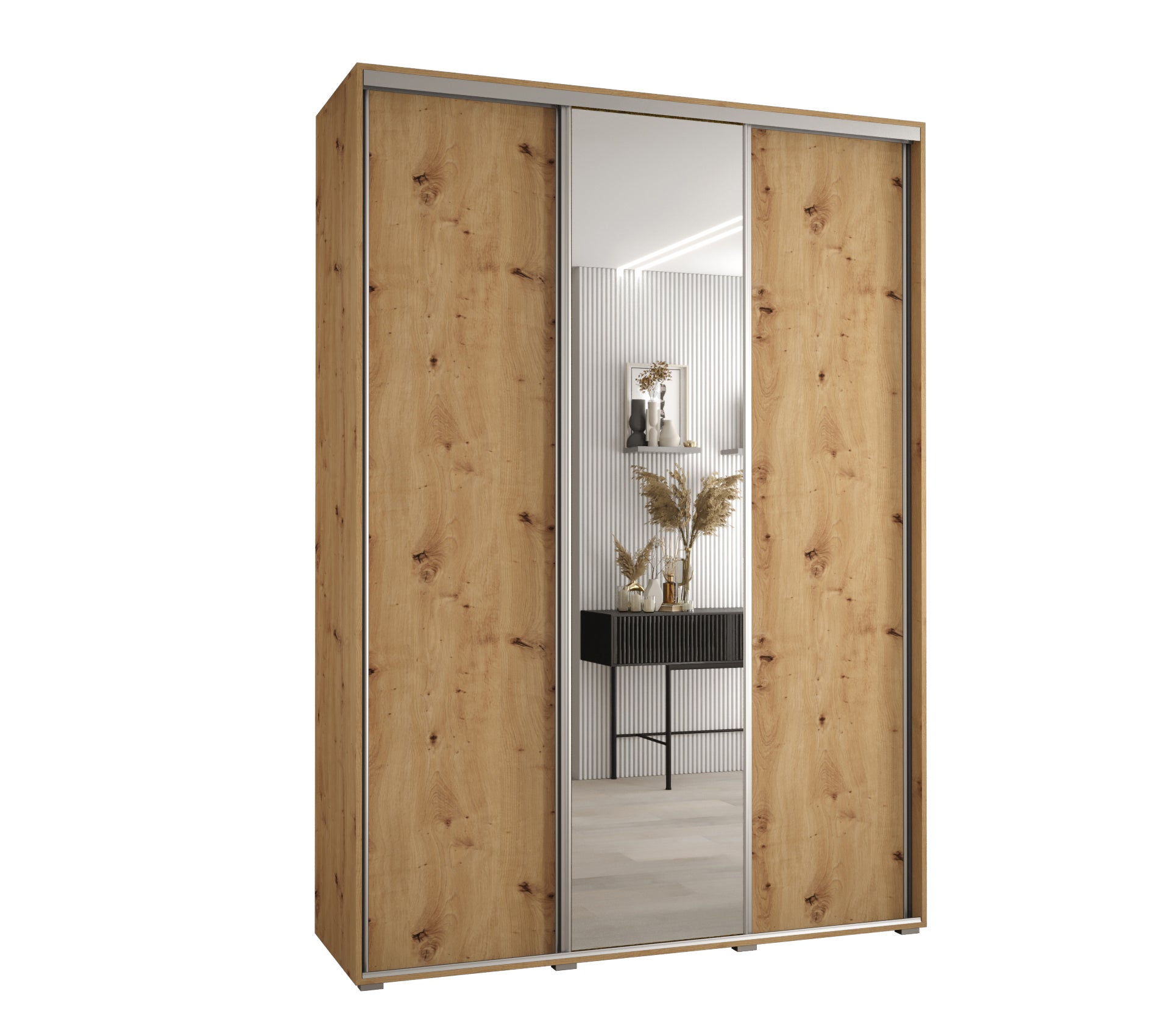 Szafa przesuwna z lustrem wysoka Davos 3 180 x 60 x 235,2 cm artisan + artisan + u. srebrny - Abiks Meble