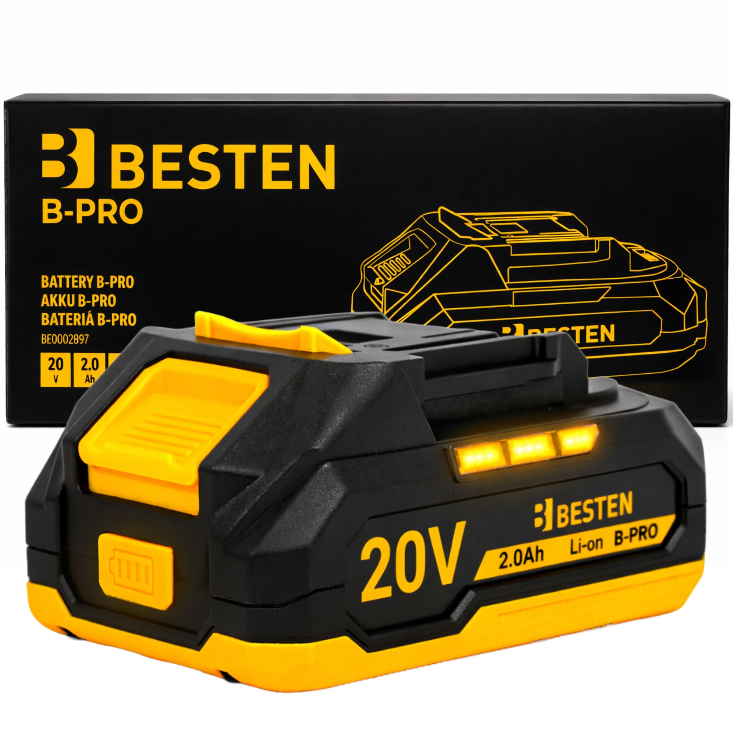 Akumulator BESTEN B-PRO 20V 2.0Ah Li-Ion bateria do elektronarzędzi, wskaźnik LED
