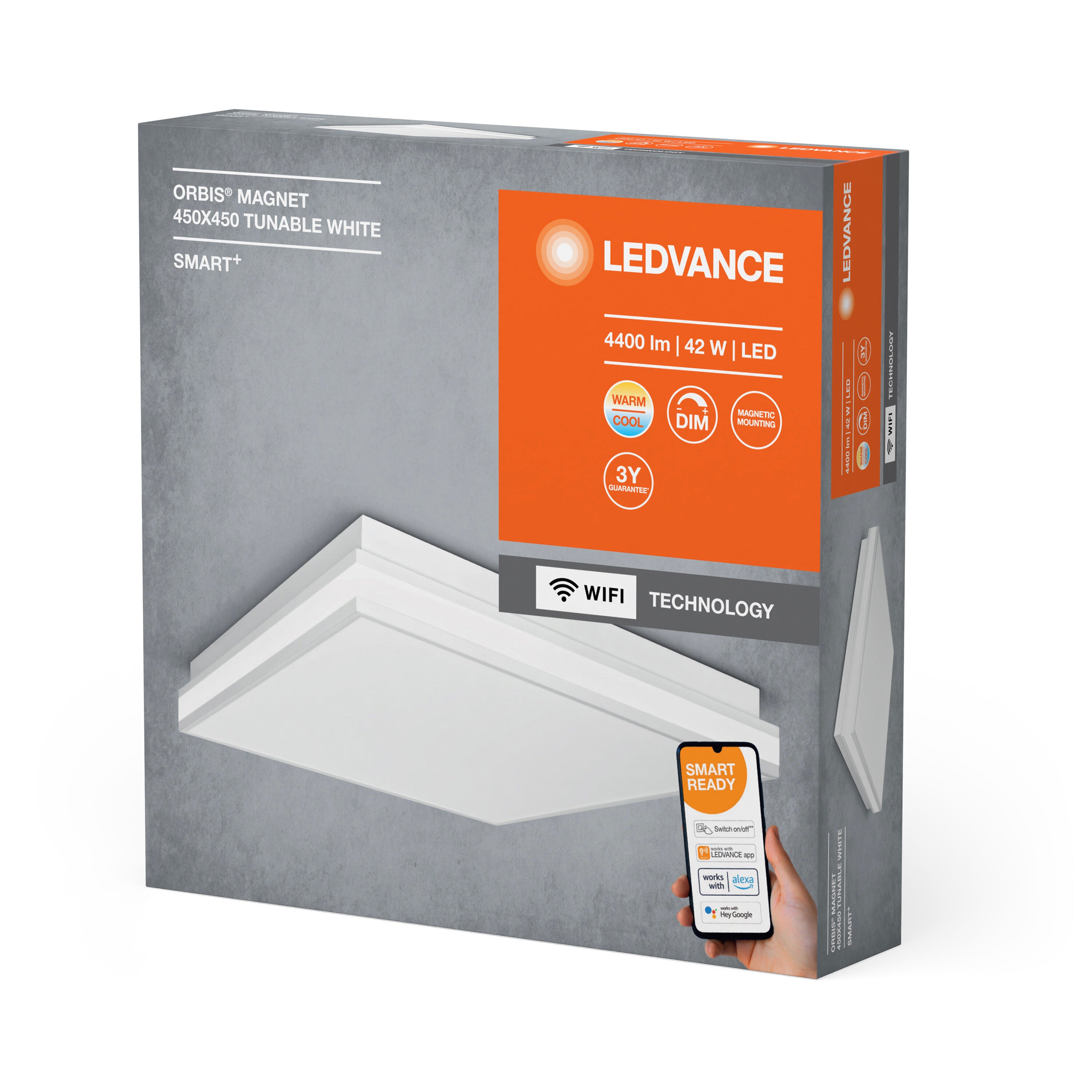 LEDVANCE plafonnier LED ORBIS MAGNET SMART+ Wi-Fi 45x45cm, blanc, 42W, 3000-6500K, lampe design avec cadre magnétique innovant - 2