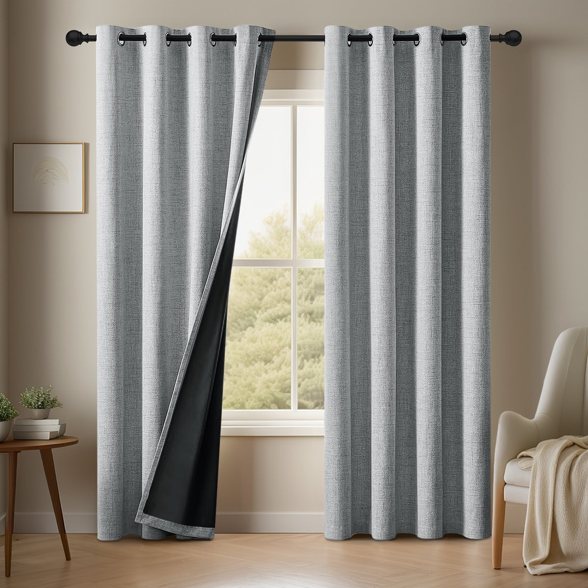 Zasłony zaciemniające na przelotkach, termoizolacyjne, lniane, 2 sztuki (132 x 241 cm), szare