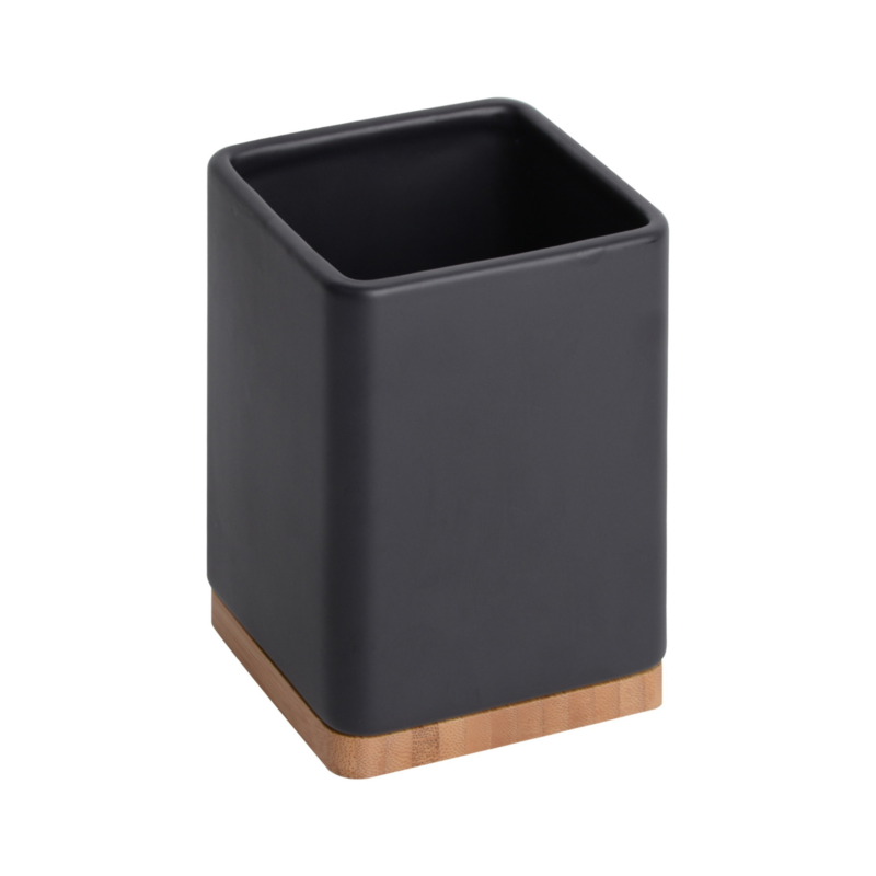 Porta utensilios de cocina con base de bambú square - negro mate
