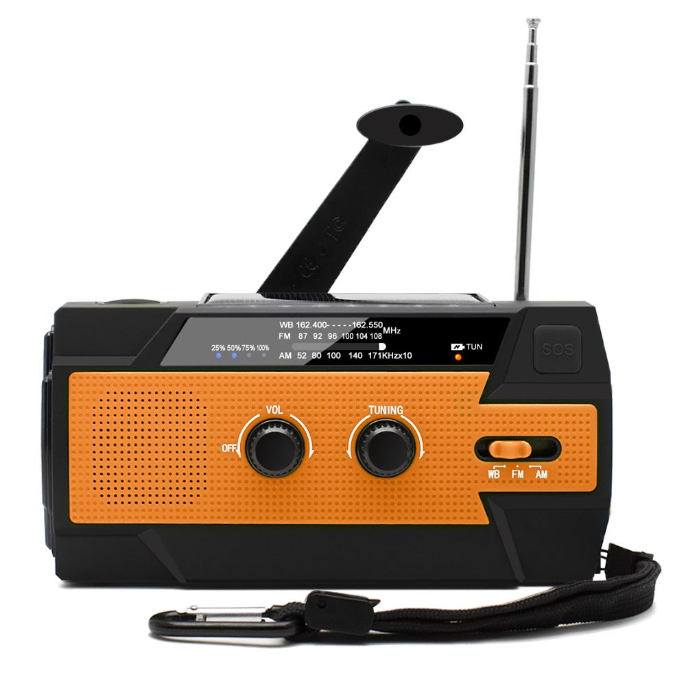 Przenośne radio pogodowe z korbką, powerbank 4000 mAh, zasilane energią słoneczną, z latarką i alarmem SOS (pomarańczowe)