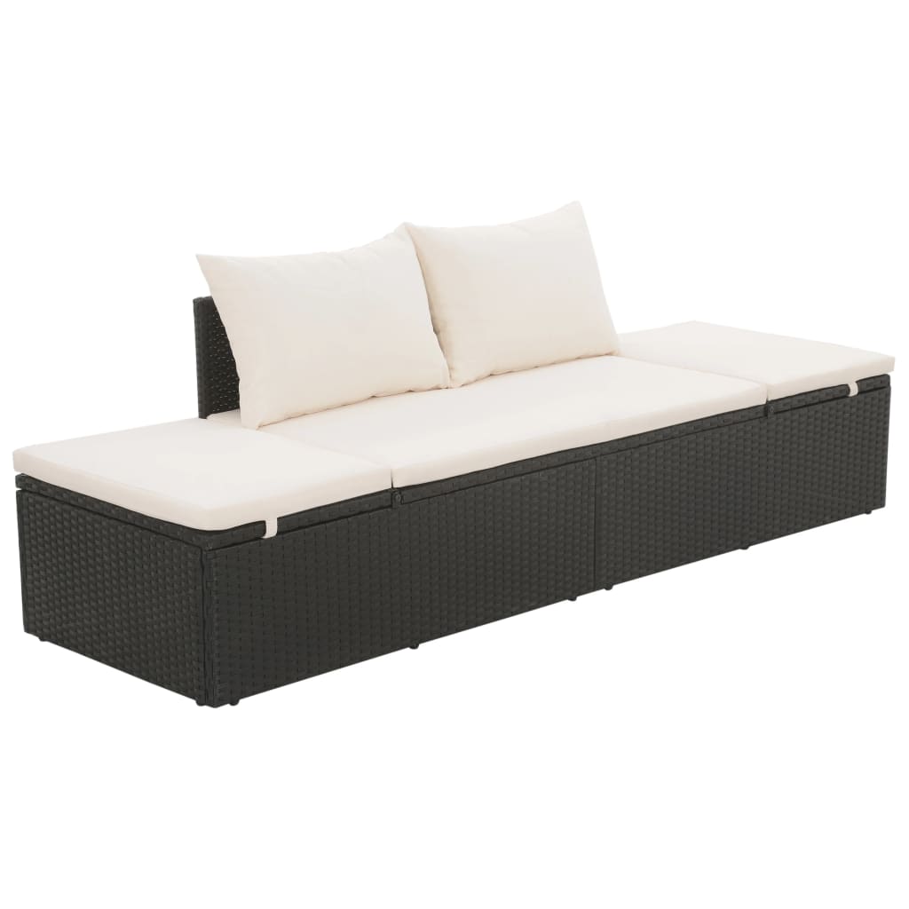 Lit Adulte | Lit de jardin Noir 195x60 cm Résine tressée CWV67523 - 2