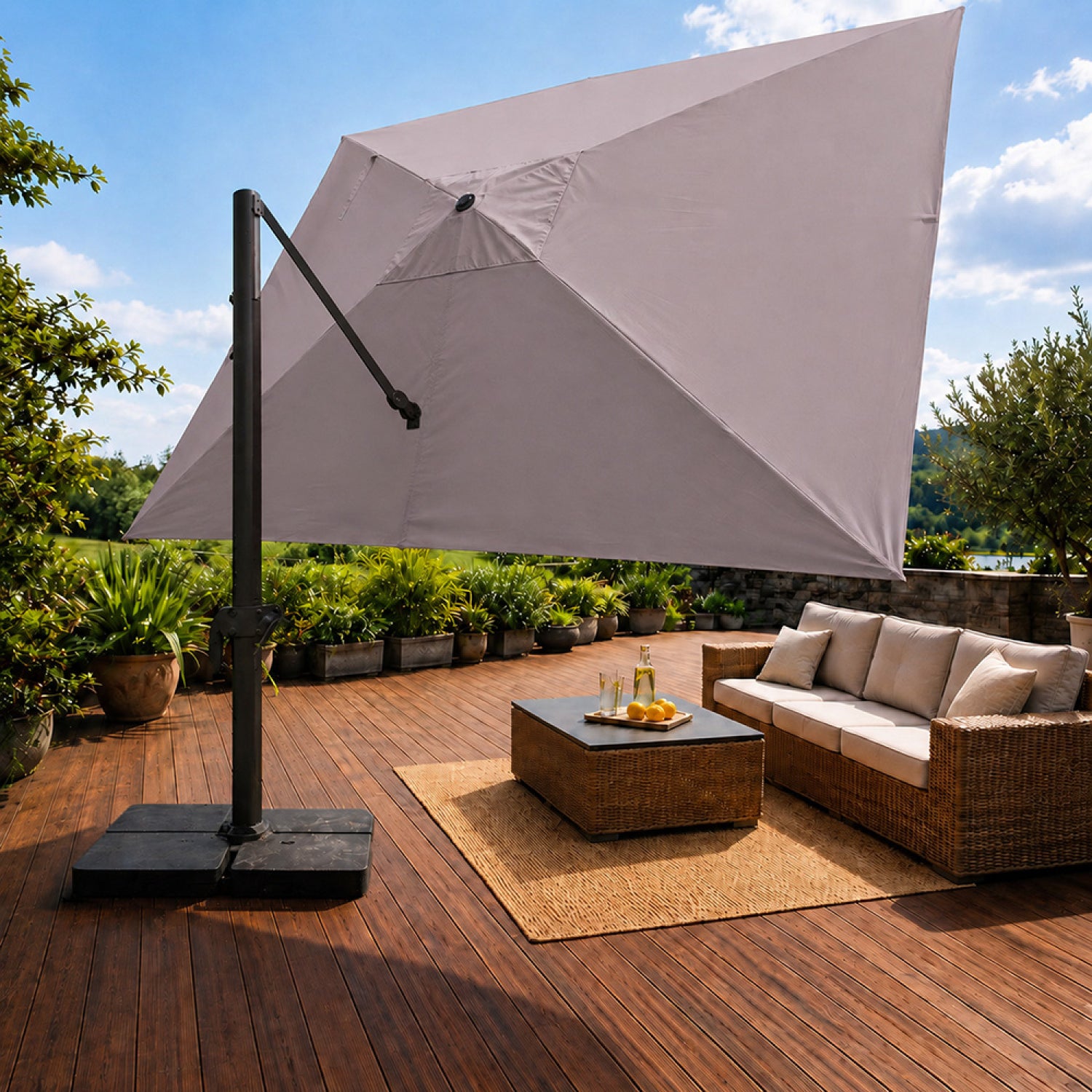Parasol rectangulaire 3x4 déporté rotatif gris en aluminium CEZIR - 6