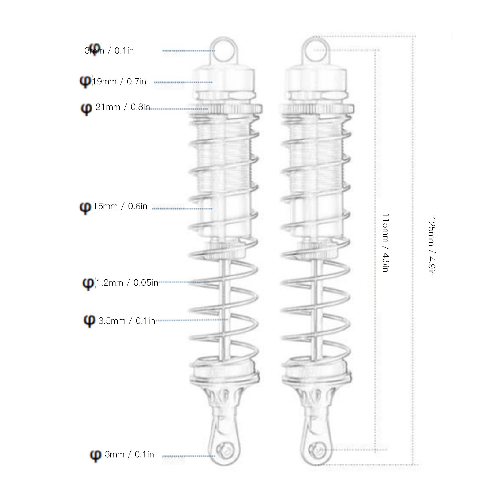 Ammortizzatore RC Ammortizzatore RC regolabile a pressione dell'olio con molle per Axial SCX10 90046 AXI03007 1/10 RC Crawler Car 115mm (Rosso) - 6