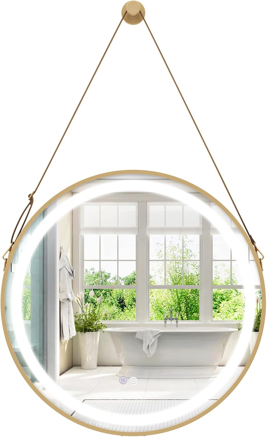 Okrągłe Lustro LED 60 cm z Dotykowym Sterowaniem i Funkcją Przeciwmgielną – 2 Mocowania (Ścienne/Pasek) – 3 Tryby Oświetlenia, Pamięć