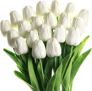 Mandy's Tulipani Artificiali In Poliuretano, 20 Steli Arancioni, 34 Cm, Fiori Finti Realistici Per Decorazioni Casa E Matrimoni - 2