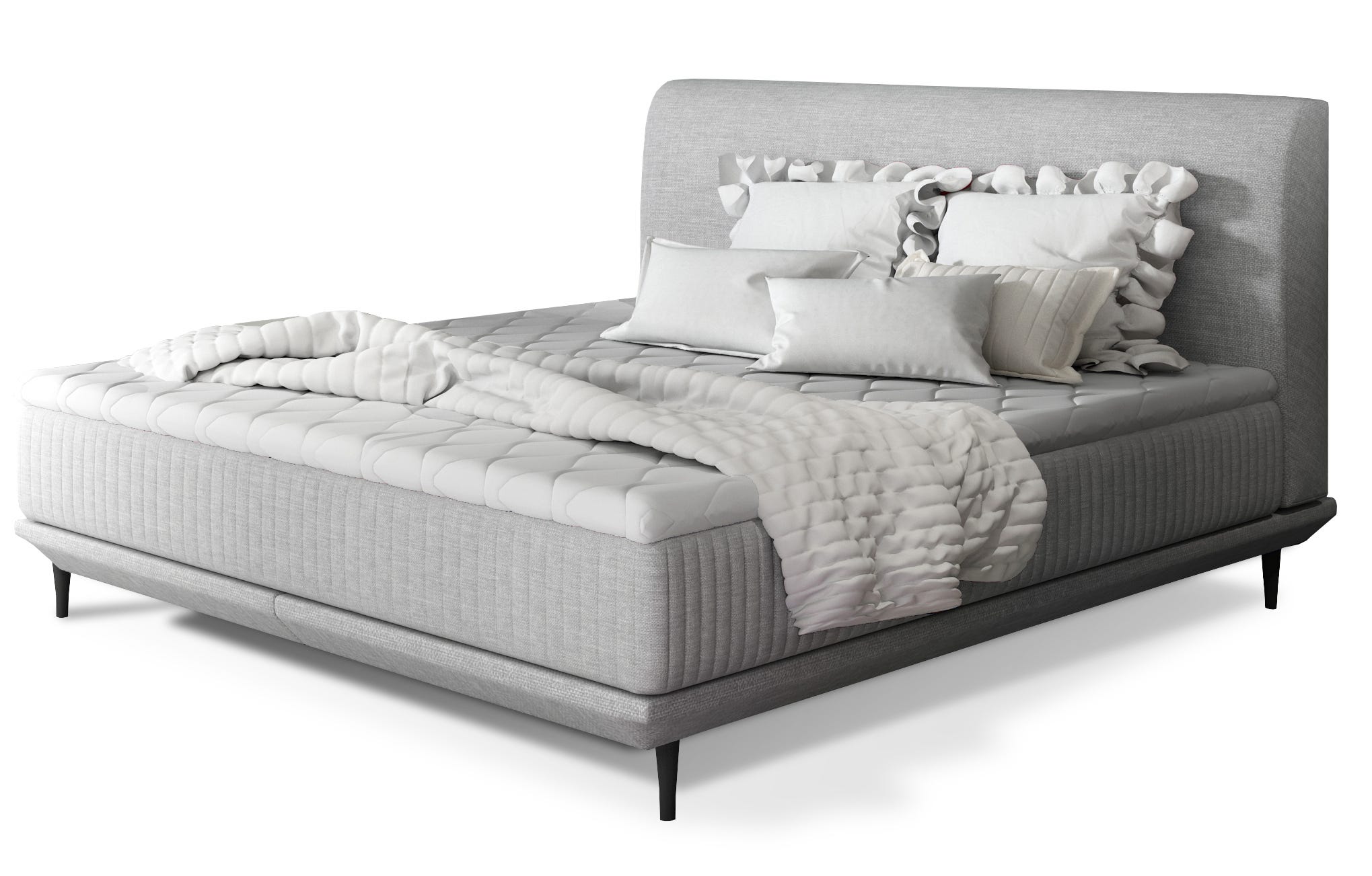 Lit Boxspring Lit boxspring 140x200 tissu gris clair sommier et matelas inclus ...
