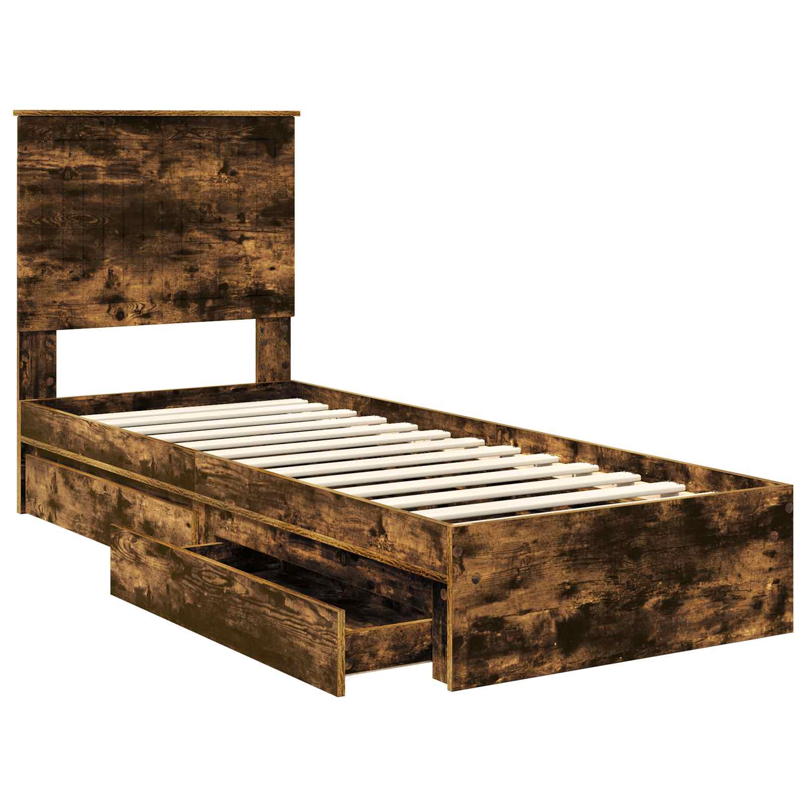 Lit de rangement chêne fumé 75 x 190 cm en panneau de bois - 5