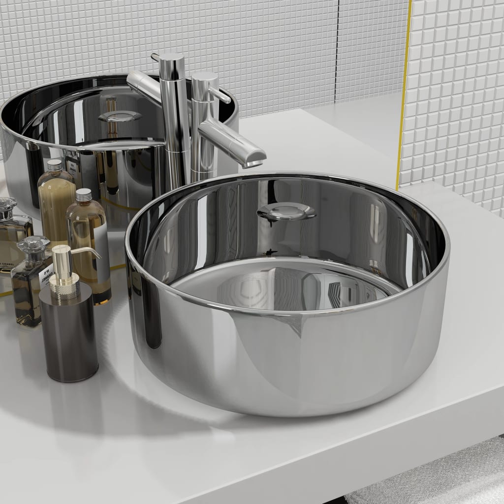 Umywalka, 40 x 15 cm, ceramiczna, srebrna vidaXL