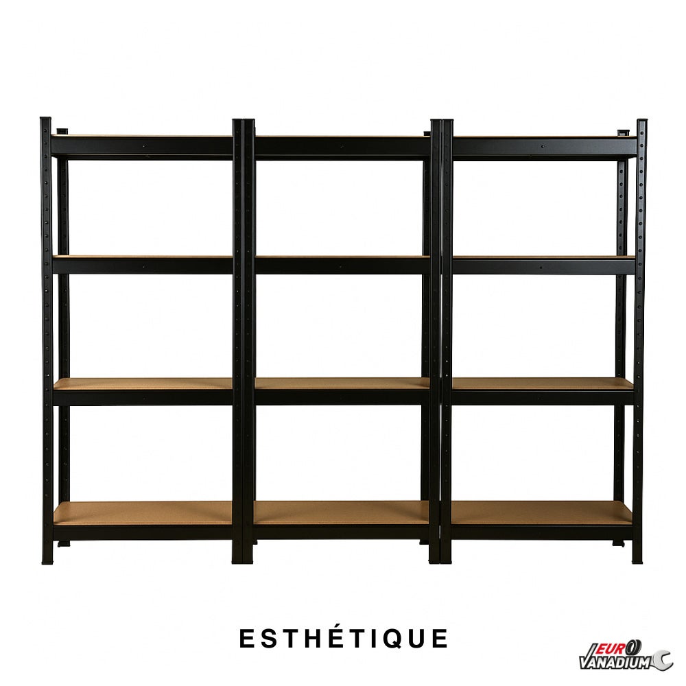 Triple étagère charges lourdes - 2M10 de long -12 plateaux - 210 X 150 - 30 cm - Noir - 2